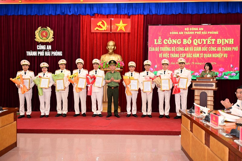 Công bố các Quyết định của Bộ trưởng Bộ Công an và Giám đốc CATP thăng cấp bậc hàm cho 55 sỹ quan nghiệp vụ